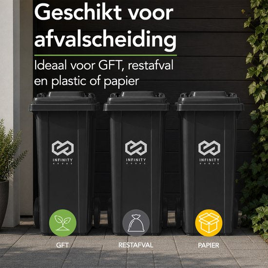 Infinity Goods Kliko 120 L - Conteneur à déchets - Conteneur à roulettes - Mini-conteneur en plastique - Avec roues - Gris
