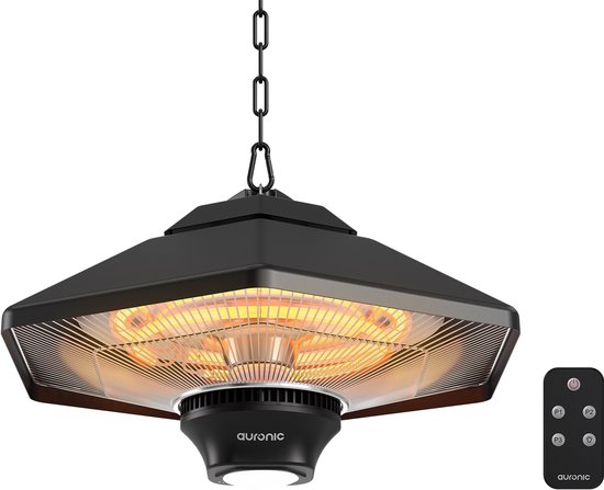 Auronic Terrace Heater - Chauffage infrarouge - Suspendu - 20m2 - Electrique - 2000W - Télécommande - 3 niveaux - Noir