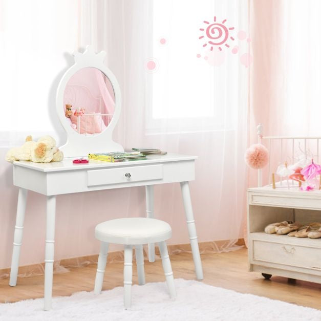 Coast Table de maquillage pour enfants - Avec tiroir - Tabouret inclus - Blanc