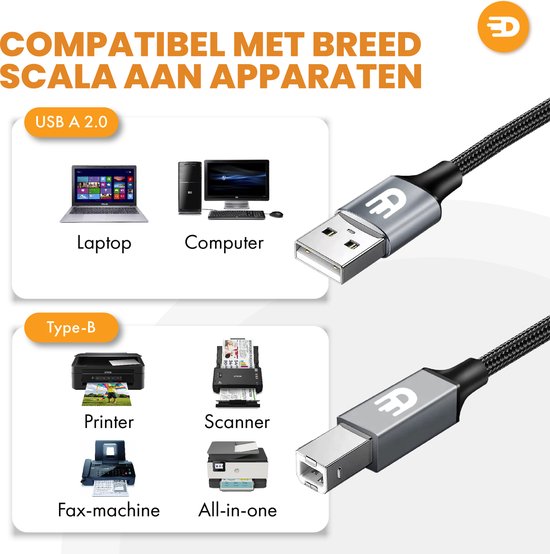 Drivv. Câble d'imprimante Premium Câble USB 2.0 vers USB B - Câble d'imprimante 3 mètres