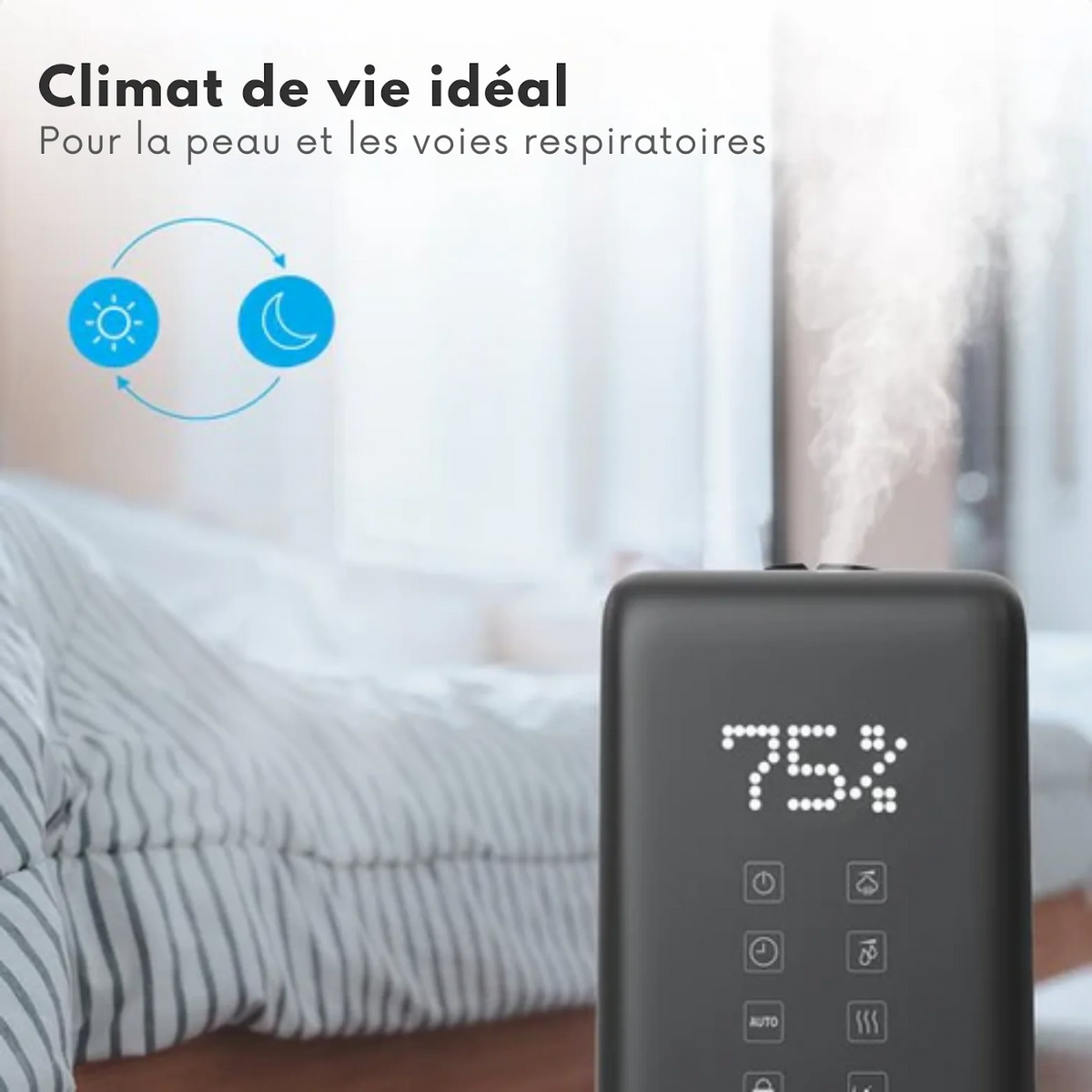 Humidificateur - Auronic - 3 niveaux de chaleur - Capacité du réservoir 6L - 70m2 - Filtre à eau inclus - Noir