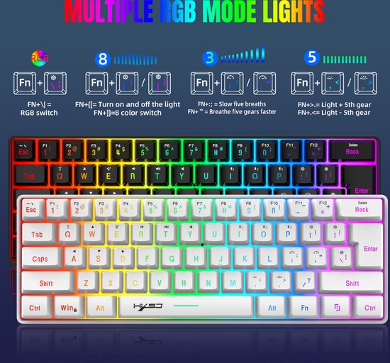 HXSJ L500 - Clavier gaming sans fil - RGB - Tri-mode - Claviers QWERTY - Blanc