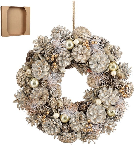 Mica Decorations : couronne de Noël Hanley H9 x Ø45 cm - Couronne de porte avec pommes de pin - Couronne de Noël pour porte et table - Décoration de Noël polyvalente - Blanche