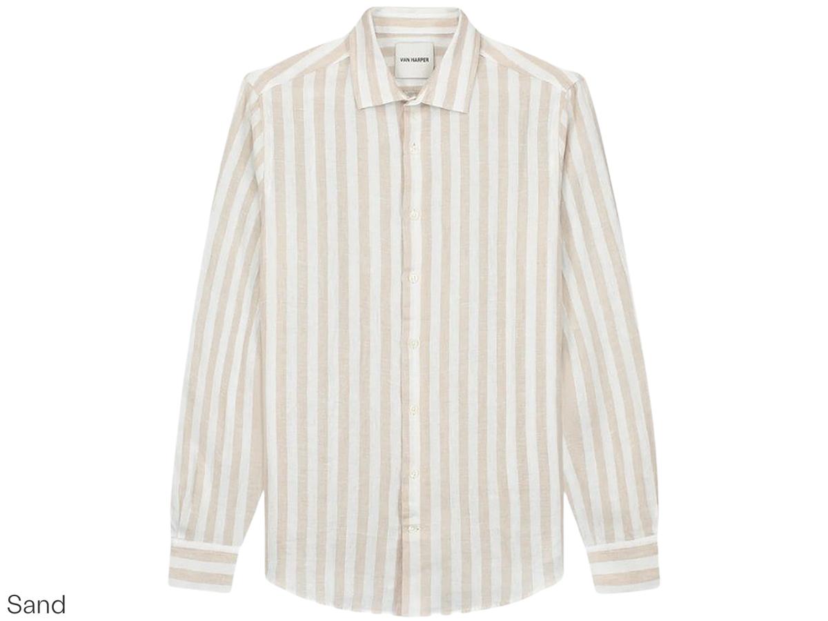 Chemise en lin Van Harper - Coupe régulière - taille M - Rayures vert feuille