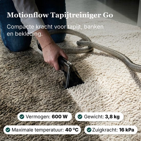 Motionflow Nettoyeur de moquette Go! - Puissant nettoyeur de taches et de canapés de 16 kPa - Appareil de nettoyage pour canapés, sols, voitures et moquettes - Nettoyeur de moquette