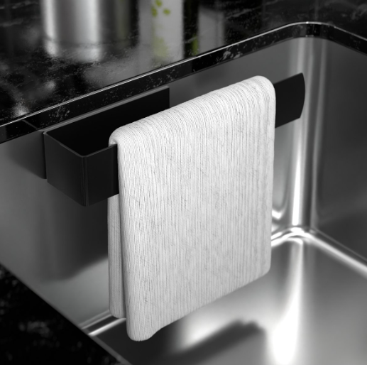 Porte-torchon Noswo - Noir - 18 x 3 x 3 cm - Acier inoxydable, adhésif 3M