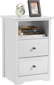 Yaheetech Table de chevet avec 2 tiroirs - 40 x 35 x 60 cm - avec rangement ouvert, design minimaliste et guides lisses - pour chambre à coucher et salon - MDF E1 blanc