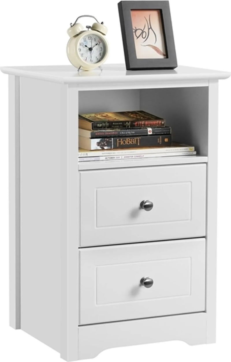 Yaheetech Table de chevet avec 2 tiroirs - 40 x 35 x 60 cm - avec rangement ouvert, design minimaliste et guides lisses - pour chambre à coucher et salon - MDF E1 blanc