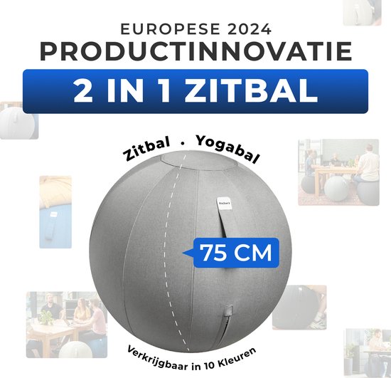 Ballon de siège Backerz 75 cm - Ballons de siège avec housse en lin - Siège de bureau ergonomique pour le bureau et la maison - Ballon de yoga haut de gamme - Gris clair