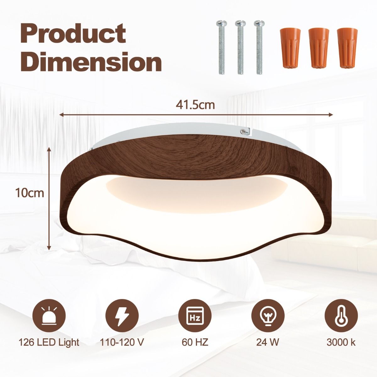 Plafonnier LED Coast - design moderne - imitation bois - lumière blanche chaude 24 W - 41,5 x 41,5 x 10 cm - marron