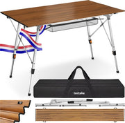 Table de camping tectake® - 120 x 70,5 x 58 - 79 cm - Table pliante en aluminium - Plateau XXL enroulable - Table pliante - Table de voyage - Table de jardin - Résistante aux intempéries - Réglable en hauteur - Sac de transport - Pliable - Aspect bois