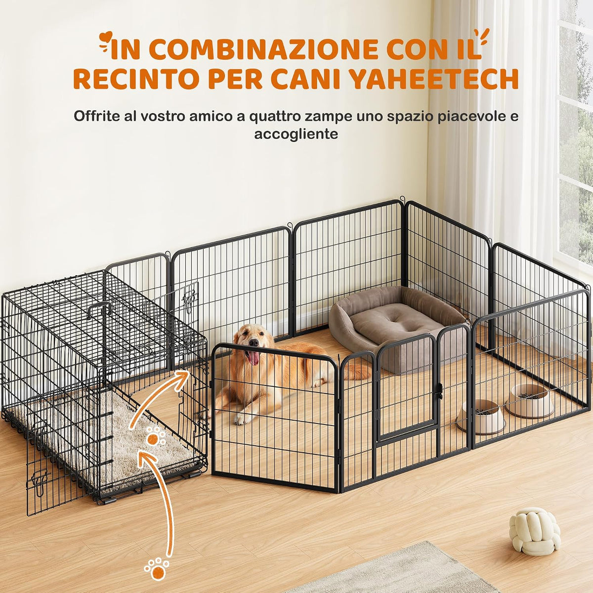 Cage pliable pour chien Yaheetech - Noire - 107 x 60 x 66 cm - Avec séparateur, double porte