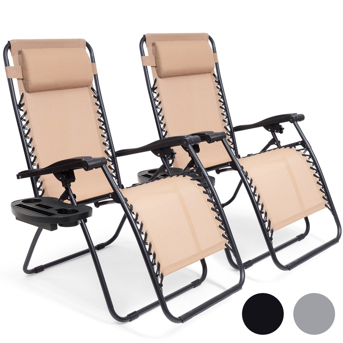 LifeGoods Chaises de jardin pliables - 2 pièces - 30°-90° réglable - métal - beige