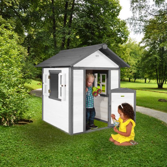 Maisonnette de jeux AXI Beach Lodge en gris/blanc - Maisonnette de jeux pour le jardin / l'extérieur - Bois certifié FSC - Maisonnette de jardin pour enfants