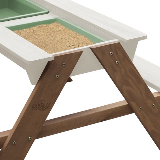 Table de pique-nique Sunny Dave « Zand & Water » en beige pour enfants - Table de pique-nique multifonctionnelle avec 2 bacs amovibles en plastique - Bois certifié FSC