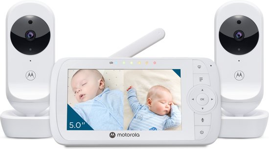 Motorola Nursery VM35-2 - Babyphone avec écran divisé de 5 pouces et 2 caméras - Vision nocturne - Microphone intégré