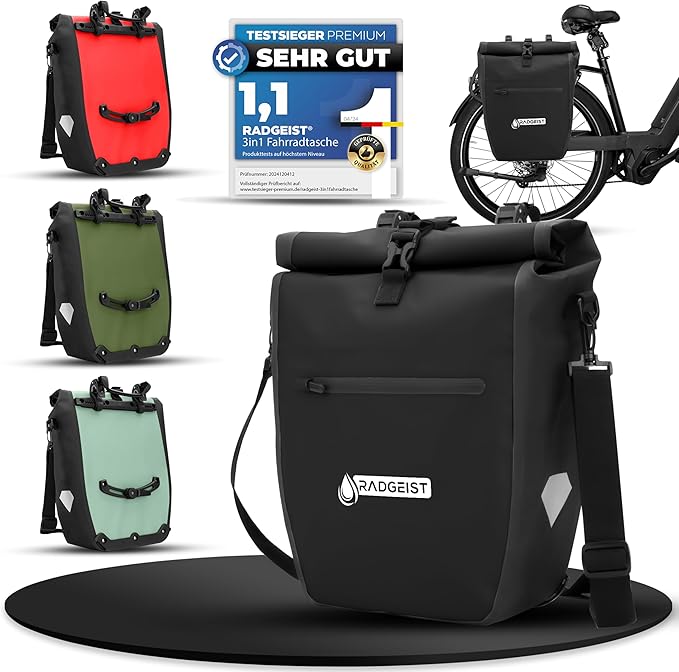 RADGEIST sacoche de vélo pour porte-bagages - sacoche de vélo pour porte-bagages - sacoche de vélo étanche et sac à bandoulière - sacoche de vélo avec réflecteurs