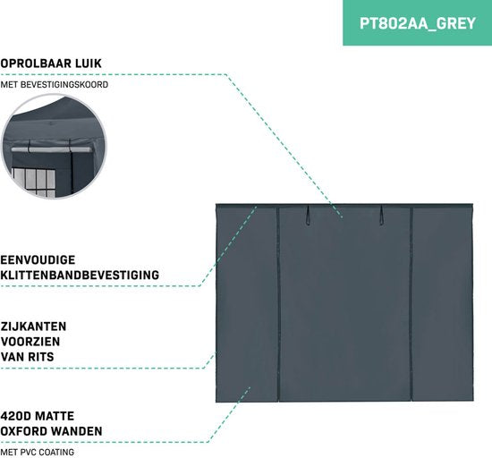 VONROC Jeu de parois latérales - Pour tente de réception Premium PT501XX - Imperméable - Protection UV 50+ - Gris