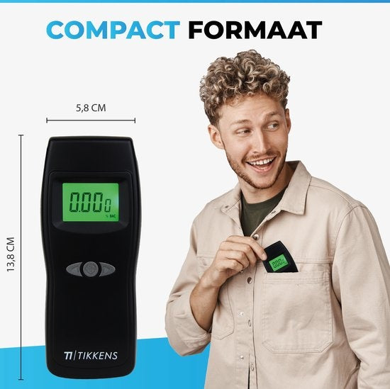 TIKKENS® Ethylotest numérique - Convient pour la France, les Pays-Bas, la Belgique, ... - Ethylotest - USB Rechargeable - Ethylotest - 10 embouts supplémentaires - Noir