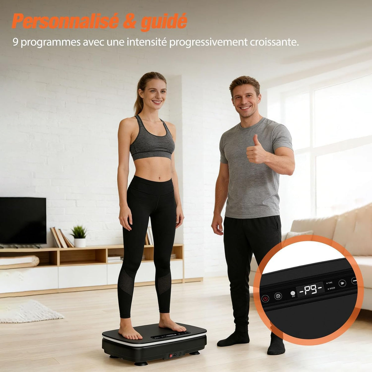Plateforme vibrante DH FitLife – 99 niveaux de vitesse, Bluetooth, éclairage LED et bandes de résistance – Noir