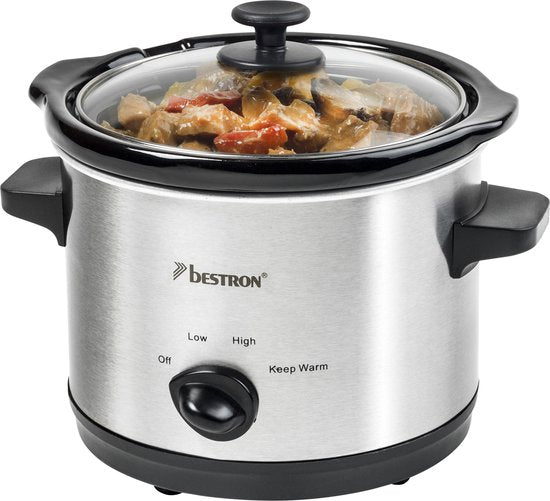 Bestron Slowcooker 120W - ASC150 - 1.5L - Cuve intérieure en céramique - Argent - 5 ans de garantie