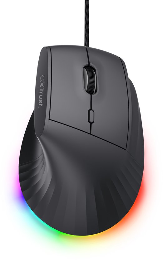 Trust GXT 145 Rexxa - Souris gaming - Filaire - 12 800 DPI - Éclairage RGB - Ergonomique verticale - Noire