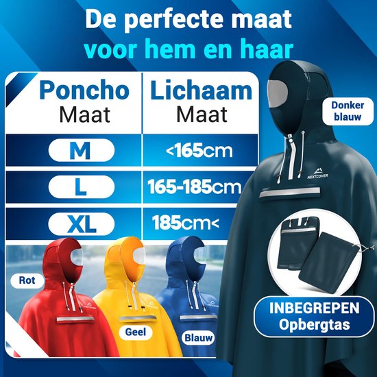 Nextcover Poncho de pluie pour femmes et hommes | Cape de pluie avec technologie AquaShield 2.0, coupe-vent et imperméable | Idéal pour le cyclisme, la randonnée et la pêche | Poncho de vélo pour adultes Unisexe | Poncho