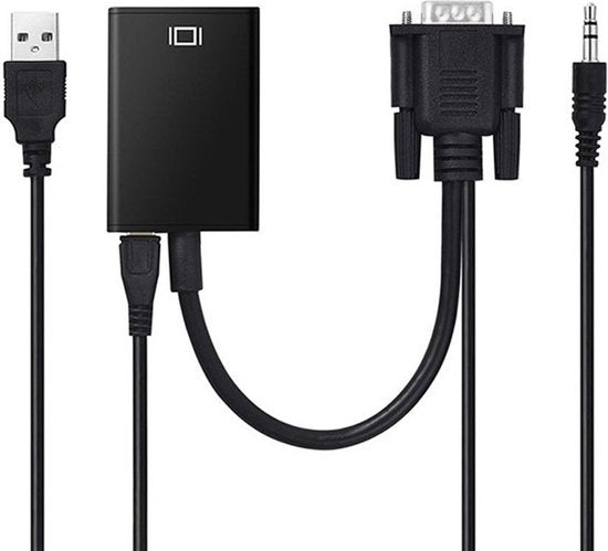Convertisseur VGA/HDMI - Garpex - Qualité Full HD 1080p - Universel avec Jack 3,5 mm AUX et Câble d'Alimentation USB - Noir