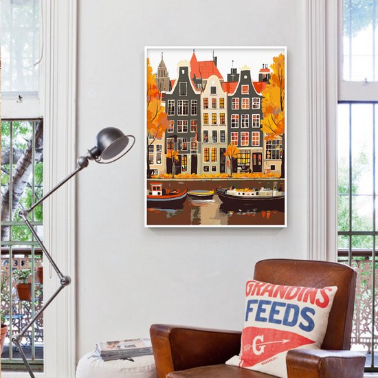 Rubye® Painting By Number Adults - Canal House - Peinture et pinceaux inclus - Toile à peindre - Colour by Number - 40x50cm