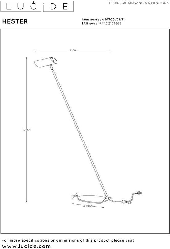 Lucide HESTER - Lampe de lecture - 1xGU10 (MR16) - Blanc