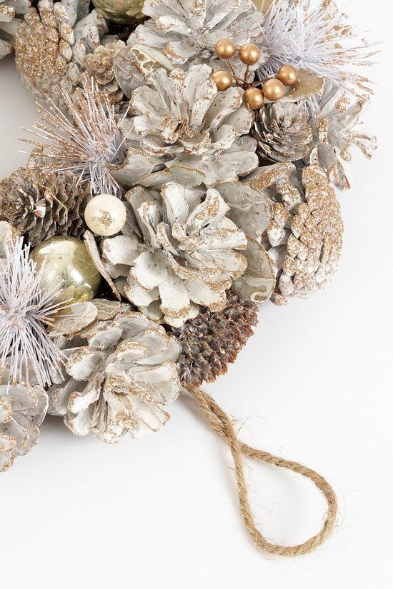 Mica Decorations : couronne de Noël Hanley H9 x Ø45 cm - Couronne de porte avec pommes de pin - Couronne de Noël pour porte et table - Décoration de Noël polyvalente - Blanche