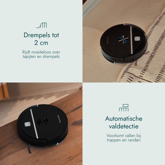 Aspirateur robot Bloomfold Sweep avec fonction de lavage – Aspirateur robot intelligent, 3 500 Pa, 130 min, application et Google Home – Ultra-fin (7,3 cm) – Adapté aux poils d'animaux