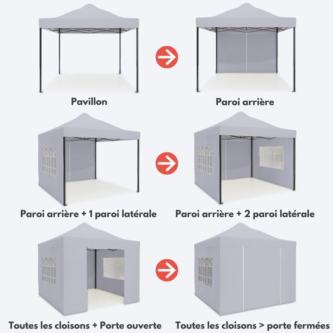 Tente de réception LifeGoods - Étanche- Pliable - 3x3m - Gris foncé