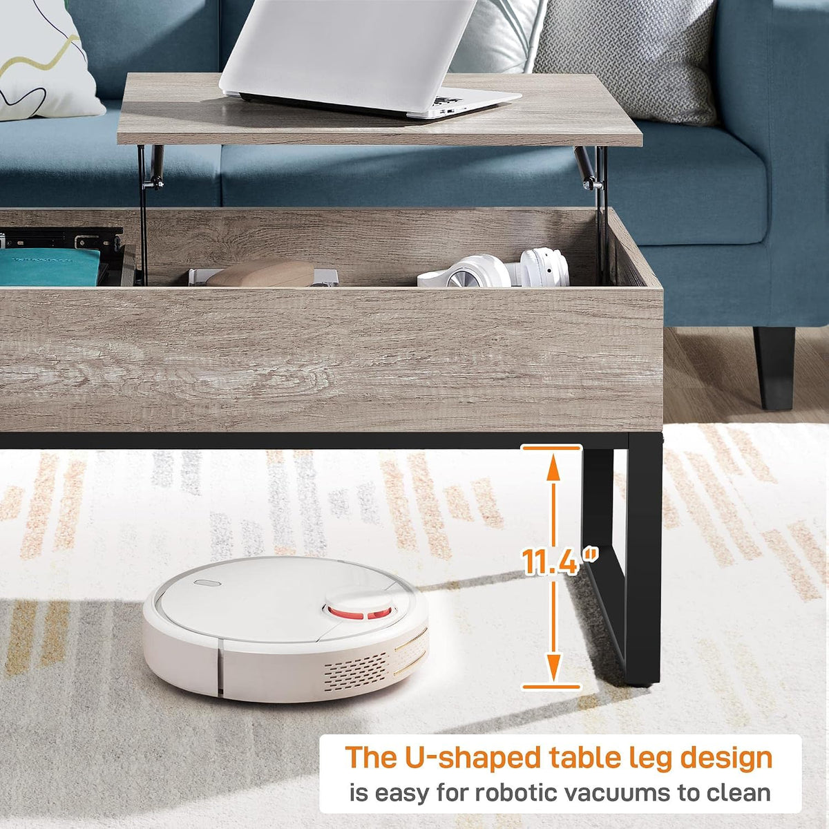 Table basse Yaheetech à plateau relevable avec espace de rangement dissimulé - 105 x 50 x 61 cm - Gris