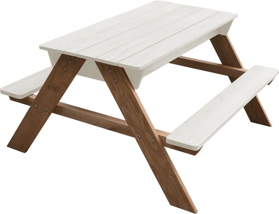 Table de pique-nique Sunny Dave « Zand & Water » en beige pour enfants - Table de pique-nique multifonctionnelle avec 2 bacs amovibles en plastique - Bois certifié FSC