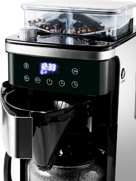 Machine à café Hanseatic avec moulin HCMG105015SD - Noir/Argent - 21 x 31 x 42 cm - 1,5 L, 12 tasses