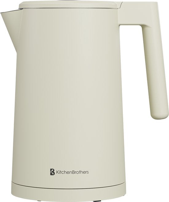 KitchenBrothers Bouilloire - 1.7L - Avec contrôle de la température - Électrique - Fonction maintien au chaud - Affichage - Double paroi - Cool-touch - 2200W - Beige