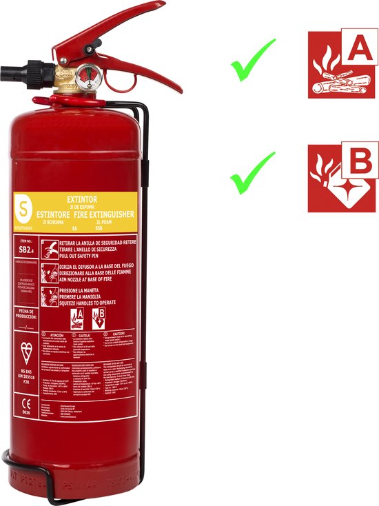 Extincteur Smartwares 2L FEX-15222 - SB2.4 - Extincteur à mousse - Matériel de fixation inclus