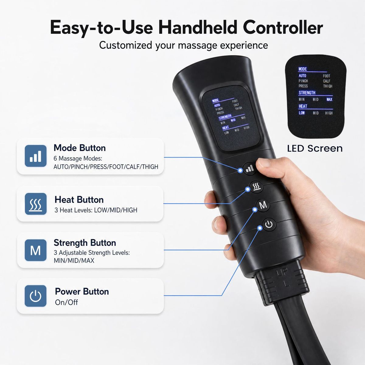Appareil de massage des jambes Coast - chaleur et compression - 6 modes de massage - noir