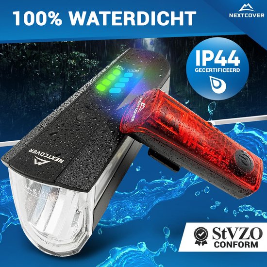 Kit d'éclairage pour vélo Nextcover - 80 lux - Rechargeable par USB - LightSense - StVZO - Noir