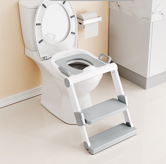 Réducteur de WC avec marchepied - Pot d'apprentissage avec marchepied - Pot pour tout-petits - De 1 à 10 ans - Capacité maximale de 75 kg - Pliable - gris