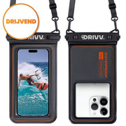 Drivv. Étui étanche pour téléphone - Flottant - Fermeture à double clip - Jusqu'à 6,8 pouces - Étui étanche pour téléphone - Noir