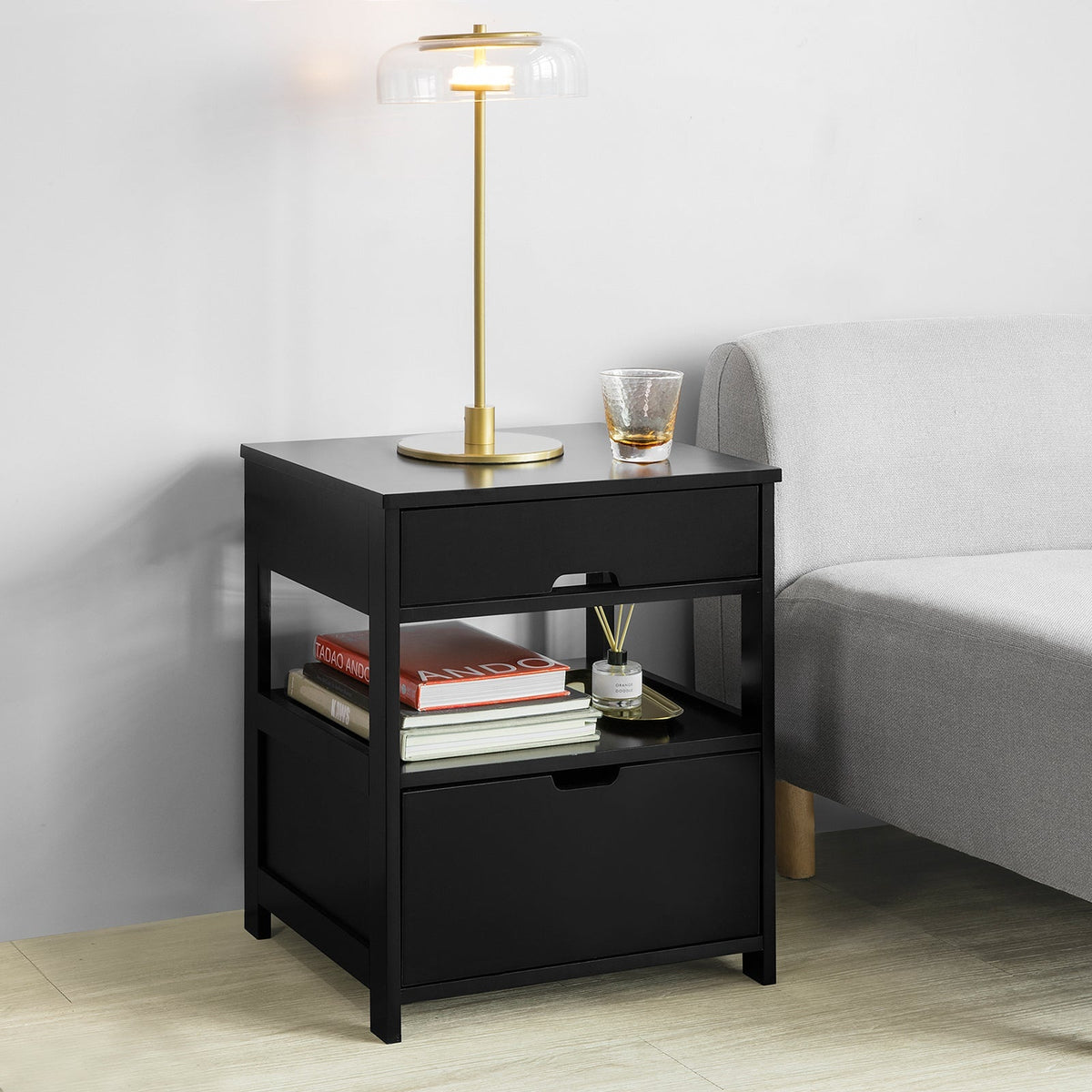 SoBuy Buffet avec 2 tiroirs et 2 étagères - Noir - 45x55x38 cm