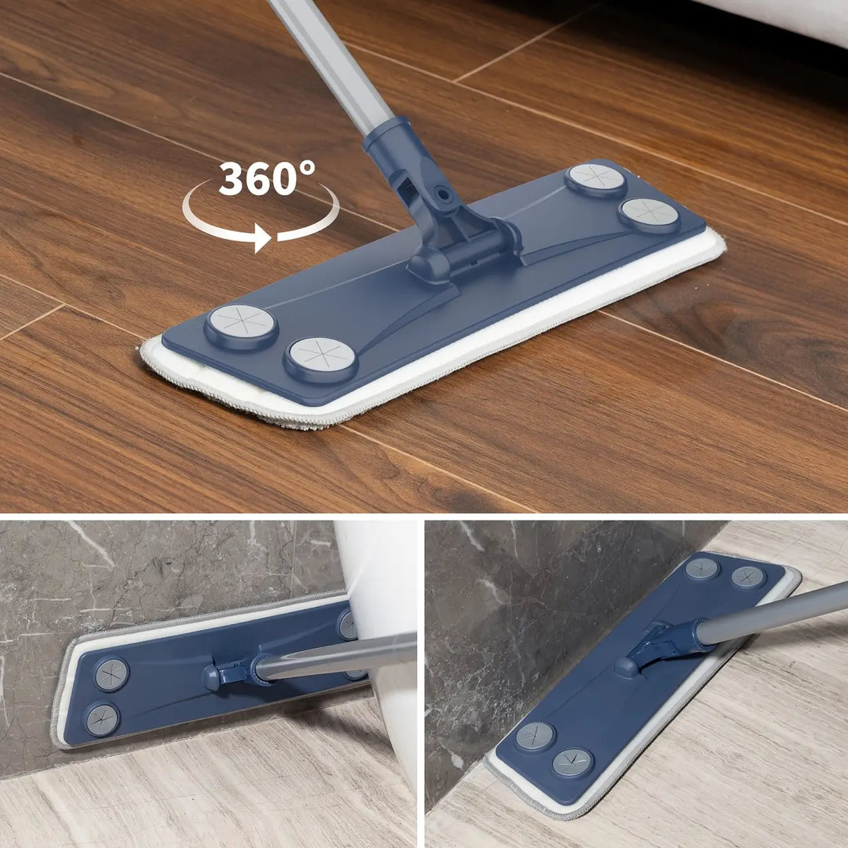 Serpillière en microfibre emmama - lot de 4 - manche de 155 cm - 2 tampons lavables