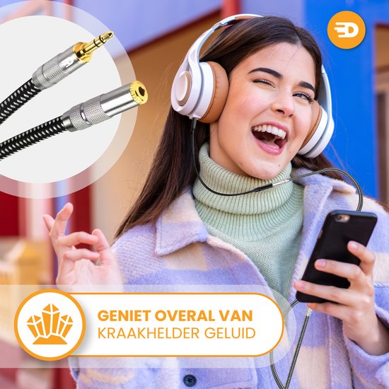 Drivv. Premium AUX Extension Cable - 3 mètres - Jack Male to 3.5 mm Female - Audio Extension Cable - Jack Extension Cable - Nylon