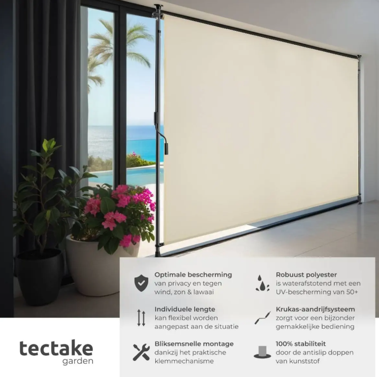 tectake Store Taija - Store à pince avec manivelle - 200 x 310 cm - UV50+ - Beige