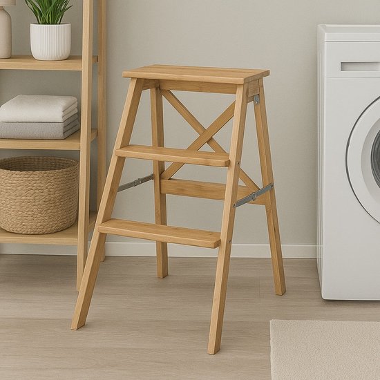 5Five Petit escabeau / Tabouret / Marchepied en bambou - 3 marches