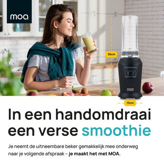 Blender - MOA - Blender to Go - Mini Blender - 2 gobelets en Tritan de 600ml - Smoothie Maker - 800W - Noir - MB10B