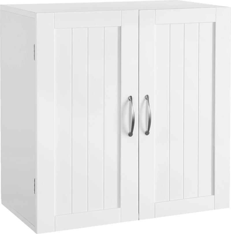 Yaheetech Meuble mural avec 2 portes - avec étagères réglables en hauteur, ferrures métalliques et surface lisse - pour salle de bains, cuisine et chambre - MDF blanc E1 - 59,5 x 31 x 59,5 cm