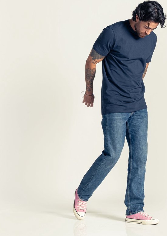 LEBASQ - T-shirt Miles' pour homme - 3 packs - avec col rond - Extra long - Convient comme maillot de corps - Bleu - XXL - Coton